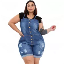 Macaquinho Jeans Feminino Retrô Jardineira Short Plus Size
