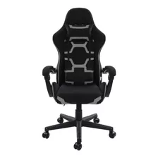 Cadeira De Escritório Pelegrin Pel-3018 Gamer Ergonômica Preto E Cinza Com Estofado De Tecido