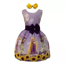 Vestido Infantil Temático Princesa Rapunzel Girassol +brinde