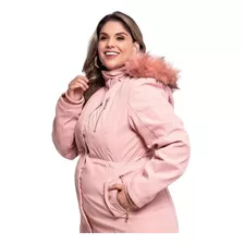 Jaqueta Rosa Parka Forrada Feminina Plus Size Casaco Sarja