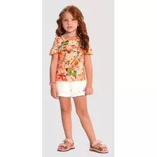 Conjunto Infantil Menina Blusa Floral + Shorts Alakazoo T 10