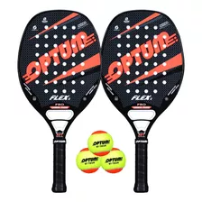 Kit 2 Raquetes Beach Tennis Optum Flex 2 E 3 Bolas De Brinde