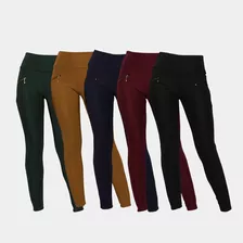 Kit 5 Calça Legging Montaria Gorgurinho Feminina Bolso