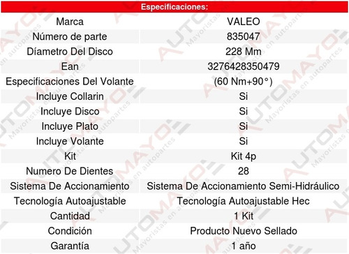 1 Kit Clutch Volkswagen Eos L4 2l 06-10 Valeo Foto 3
