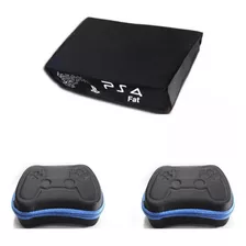 Kit Capa Antipoeira Ps4 Fat + 2 Cases Estojo Controle Azul