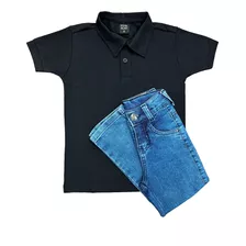 Kit Calça Jeans 10 Ao 16+camisa Polo Infantil Juvenil Menino