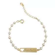 Pulseira Antialérgica Bebe Banho De Ouro Gravação + Brinde