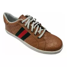 Tênis Sapatênis Couro Tiger Ace Gucci Signature Marrom