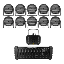 Kit 10 Par Led 3 Em 1 + Máq. De Fumaça 1200w + Mesa Dmx 384