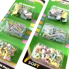 4un Kit Organização Papelaria Clips Escritorio Alfinete Soft