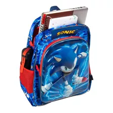 Mochila Escolar Sonic 16 Frontal 3d Speed Force Edition