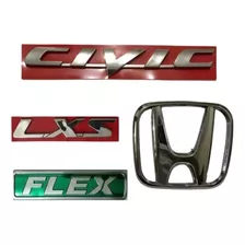 Emblema Honda New Civic + Lxs + Flex + Mala H 07/11 - 4 Pçs