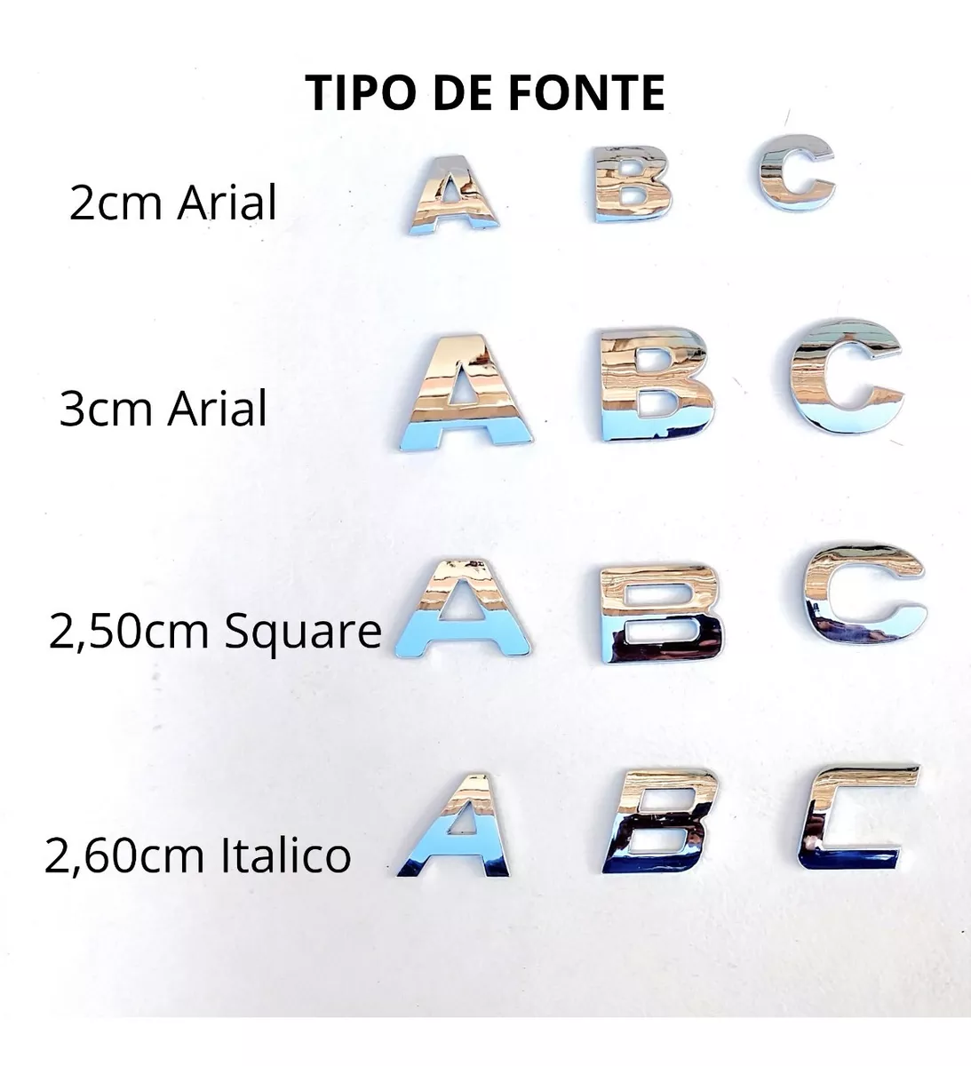 Emblemas Letras Cromadas 2cm 3cm Aria 2,50 Squar 2,60 Italic