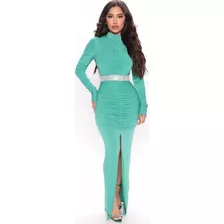 Vestido De Fiesta Color Verde Con Cintó De Piedras