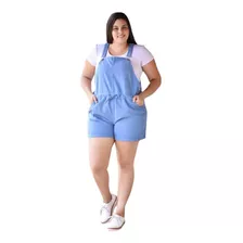 Jardineira Feminina Curta, Azul Claro, Plus Size, Até 58.