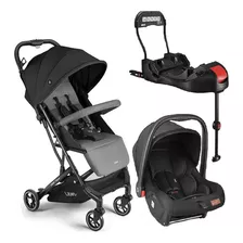 Carrinho Bebê Oppa Pt/cz+bebê Conforto+base Isofix Bb4650k Cor Preto/cinza