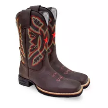 Bota Texana Country Café Bordada Masc. Mexicana 100% Couro