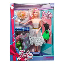 Boneca Julia Angel Com Acessórios Bolsa E Vestidos 