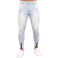 Calça Jeans Super Skinny Zíper Na Canela Destroyed Masculina