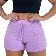 Short Feminino Canelado Cintura Alta Com Elastico