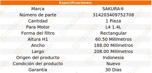 Filtro Para Aire Motor Fiat 500 4 Cil 1.4l 14/17 Sakura Foto 2