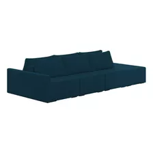 Sofá Ilha Modular Puff Living 342cm Georgia Veludo Azul