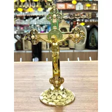 Crucifixo De Mesa E Parede 15cm Dourado Lindo!