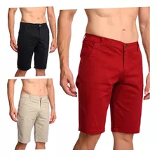 Kit 3 Bermudas Jeans Masculina Lycra Estica Original Skinny 