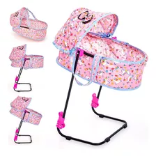 Berço De Boneca Veneza Baby Luxo 2 Em 1 Vira Bebê Conforto Cor Rosa Unicorn