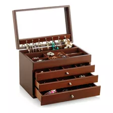 A&a Caja Organizadora De Joyas De Madera Maciza Grande Con 3