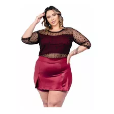 Conjunto Feminino Plus Size Blusa E Short Blogueira 44 Á 54