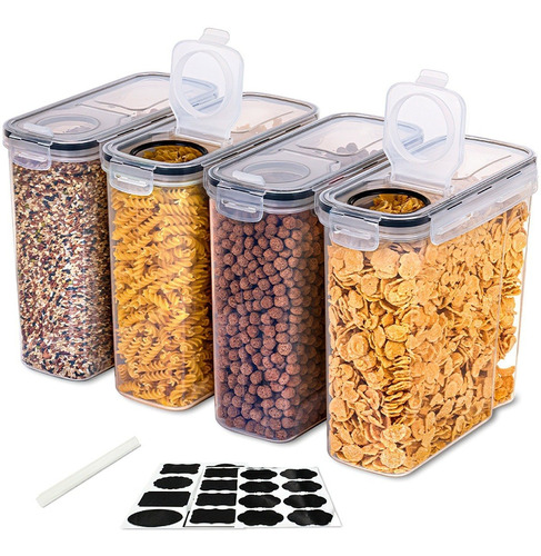 Set De 4 Cereal Contenedores Para Cocina Con Tapa Hermética