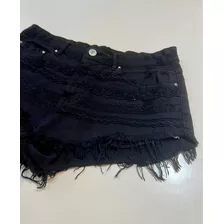 Short Negro Bershka Talle Usa 40 Con Flecos Y Brodery