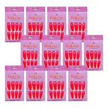 12 Unhas Postiças Rose Kiss 12 Pçs Forma Bailarina Rosa Neon