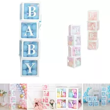 Kit Bloques Decorativos Baby Con Globos Cubo Caja Cumpleaños Color Celeste Pastel