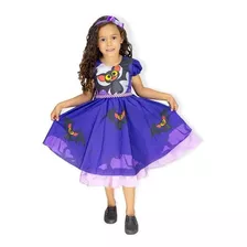 Vestido Halloween Infantil Morcego Mavis + Tiara 3 A 12 Anos