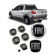 Kit 8 Emblemas Fiat Preto Strada Hard Working 1.4 Cd