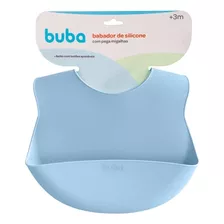 Babador Bebê Silicone Com Bolso Cata Migalhas Azul Buba