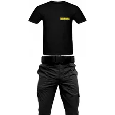 Calça Preta Tática Vigilante + Camiseta Segurança Am + Cinto