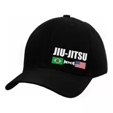 Boné Jiu Jitsu Mma Ajustável Aba Curva Luta Preto Cap