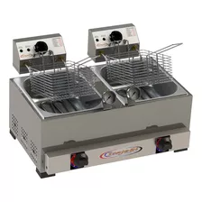 Fritador Gás E Elétrica Óleo Inox 2 Cuba 10l Fritadeira Ita Cor Prateado Frequência 220v