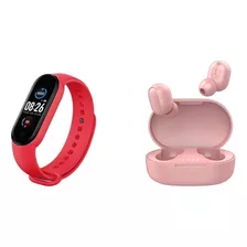 Reloj Smartband M7 Rojo + Auriculares Inalámbricos Rosa
