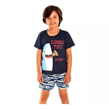 Pijama Infantil Menino Verão Tubarão Barbatana Nas Costas