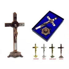 Crucifixo De Mesa Parede Medalha São Bento 25cm Metal