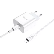 Cargador Pd Para iPhone 20w Hoco + Cable Lightning Color Blanco