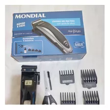 Cortador De Cabelo Mondial Stylo Hair Prata E Preto 110v