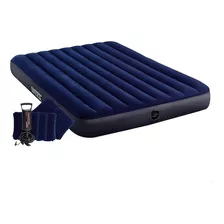 Colchon Inflable Campismo Bomba 2 Almohadas Queen Intex Color Azul