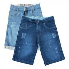 Kit 2 Bermudas Jeans Masculina Infantil Shorts Juvenil Top