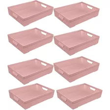 Kit 8 Cestos Organizadores Juta A3 11,5l Rosa 45x32x9,5 Cm