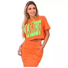 Conjunto Malibu E Saia Midi Verão Tendência Gringa Blusa